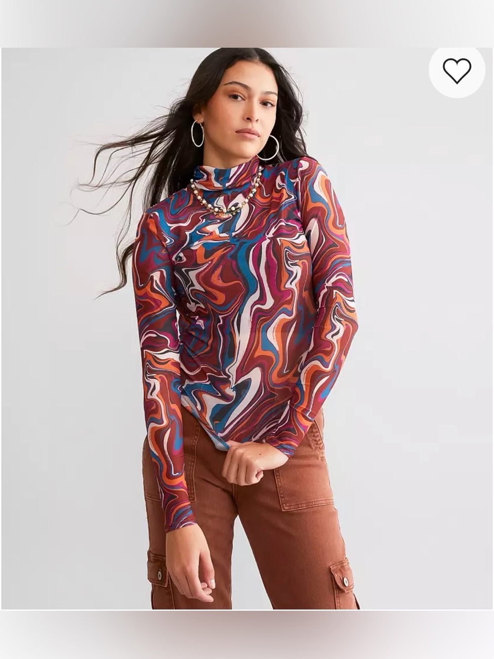 Willow & Root marble print mesh Long-Sleeve layering Top size small